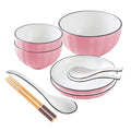 SOGA Pink Japanese Style Ceramic Dinnerware Crockery Soup Bowl Plate Server Kitchen Home Decor Set of 5-0