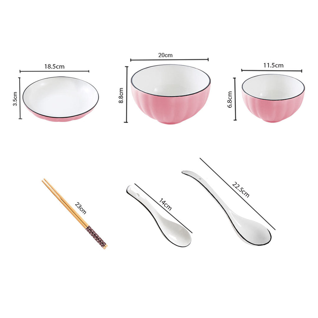 SOGA Pink Japanese Style Ceramic Dinnerware Crockery Soup Bowl Plate Server Kitchen Home Decor Set of 5-1