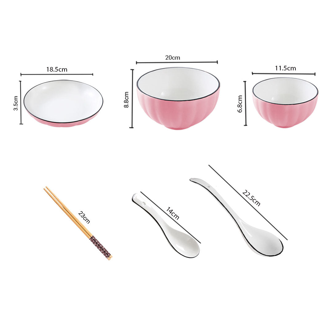 SOGA Pink Japanese Style Ceramic Dinnerware Crockery Soup Bowl Plate Server Kitchen Home Decor Set of 5-1
