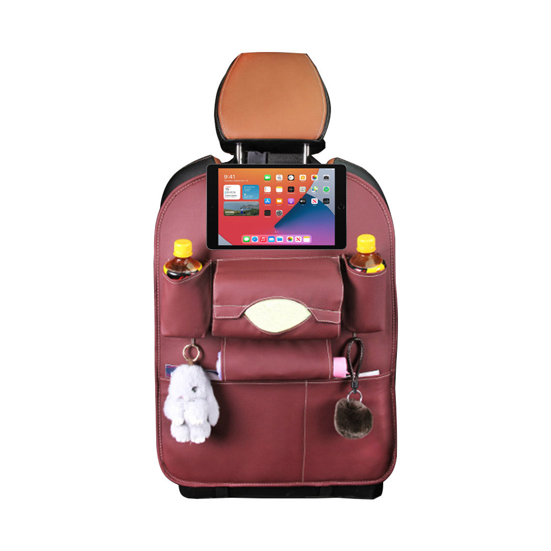 NNEAGS PVC Leather Car Back Seat Storage Bag Multi-Pocket Organizer Backseat and iPad Mini Holder Red-2