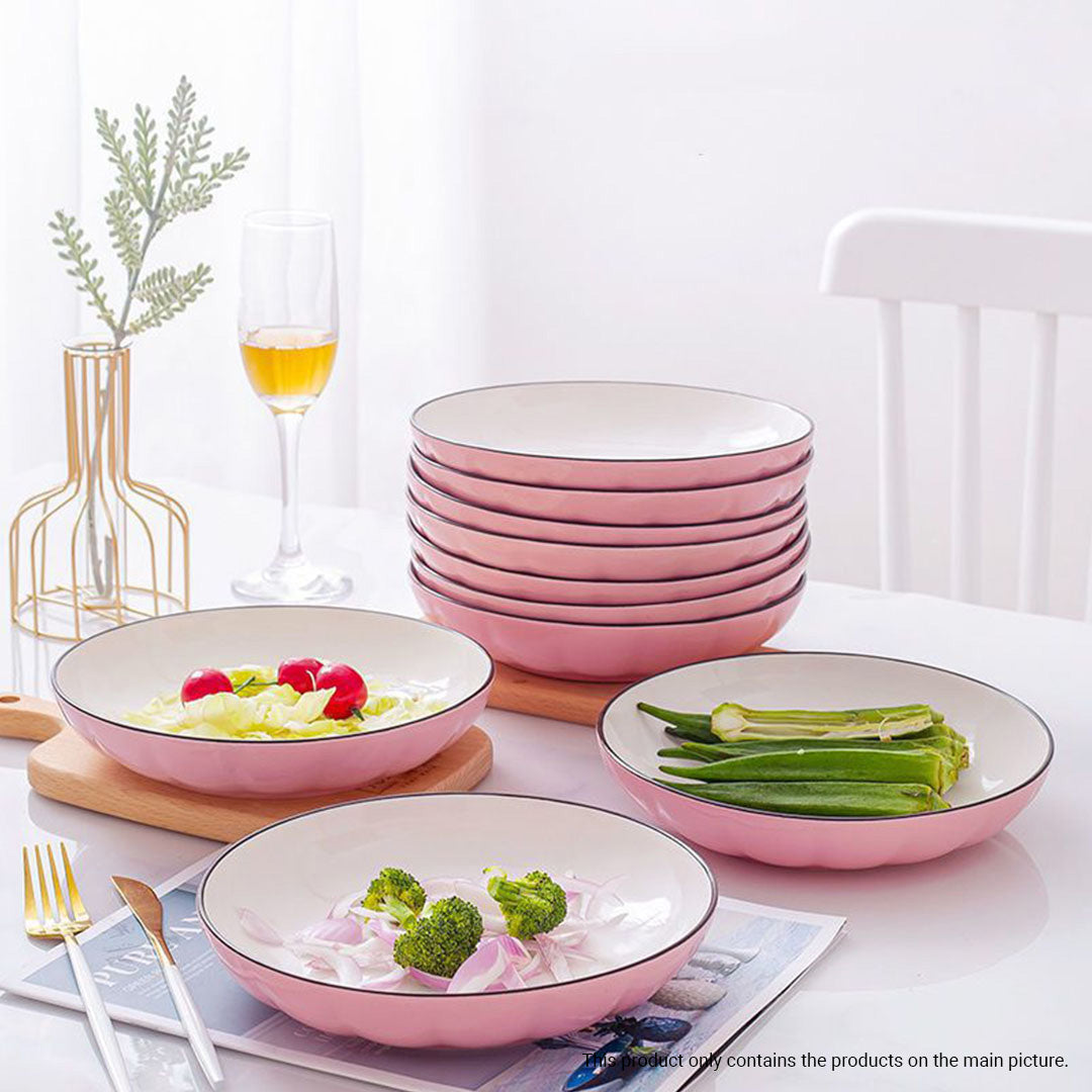 SOGA Pink Japanese Style Ceramic Dinnerware Crockery Soup Bowl Plate Server Kitchen Home Decor Set of 5-3