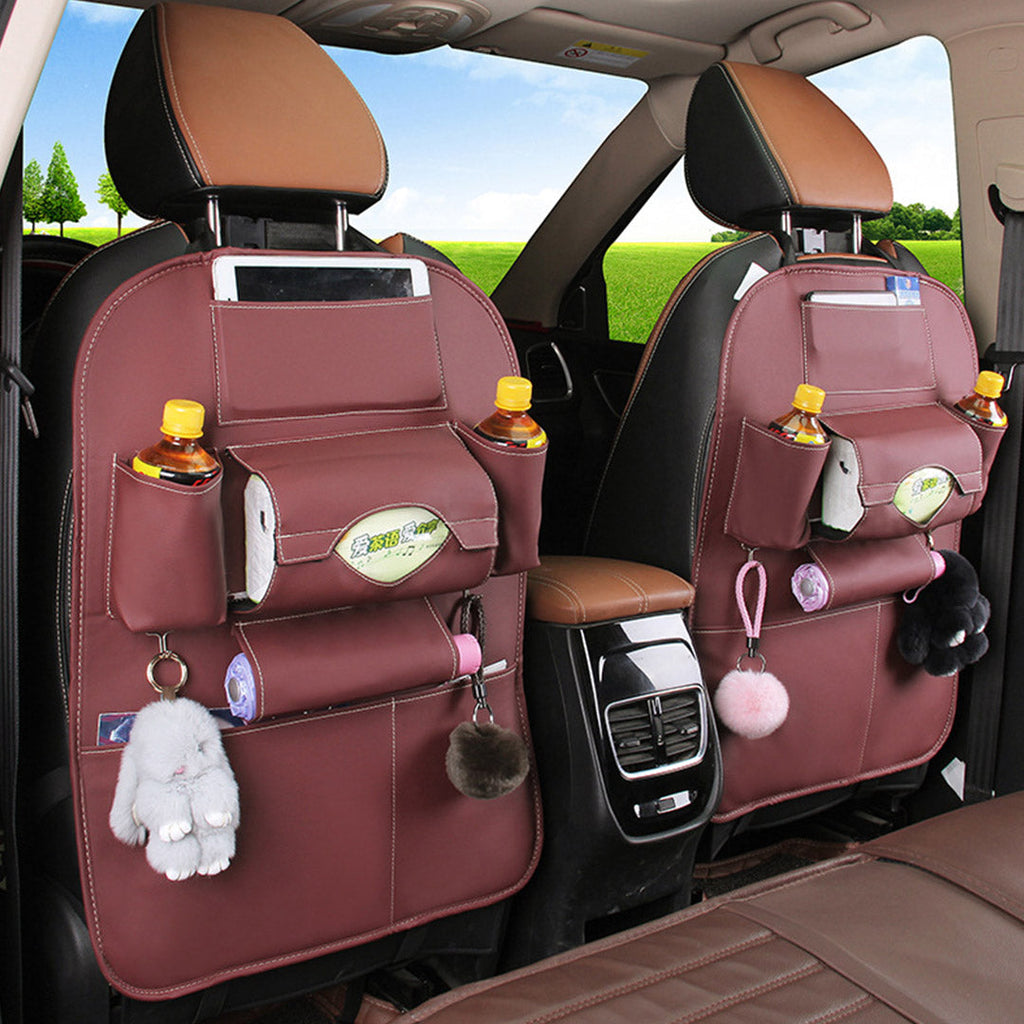 NNEAGS PVC Leather Car Back Seat Storage Bag Multi-Pocket Organizer Backseat and iPad Mini Holder Red-3