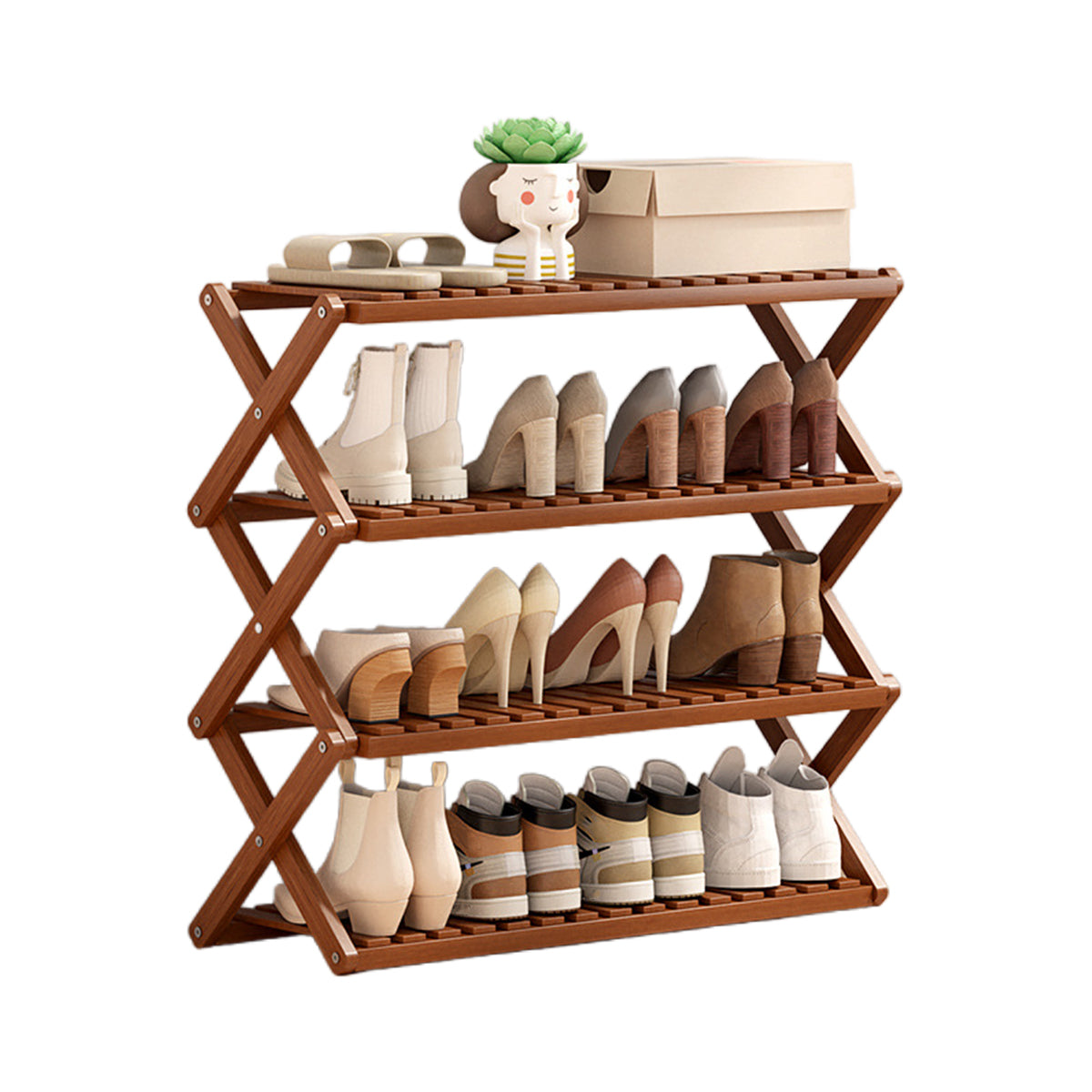 Foldable Bamboo Shoe Rack Multi Layer Shoe Storage for Entryway Hallway