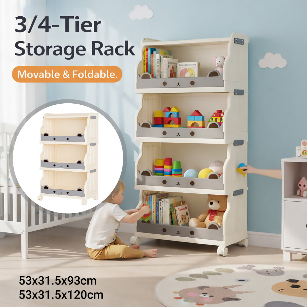 Multi Tier Movable Foldable Storage Rack Space Saving Easy Carry Practical