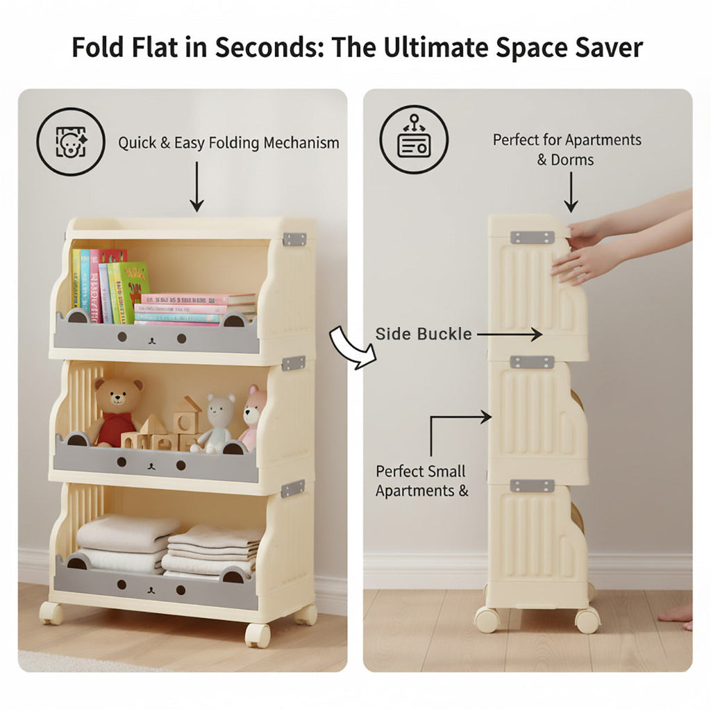 Multi Tier Movable Foldable Storage Rack Space Saving Easy Carry Practical
