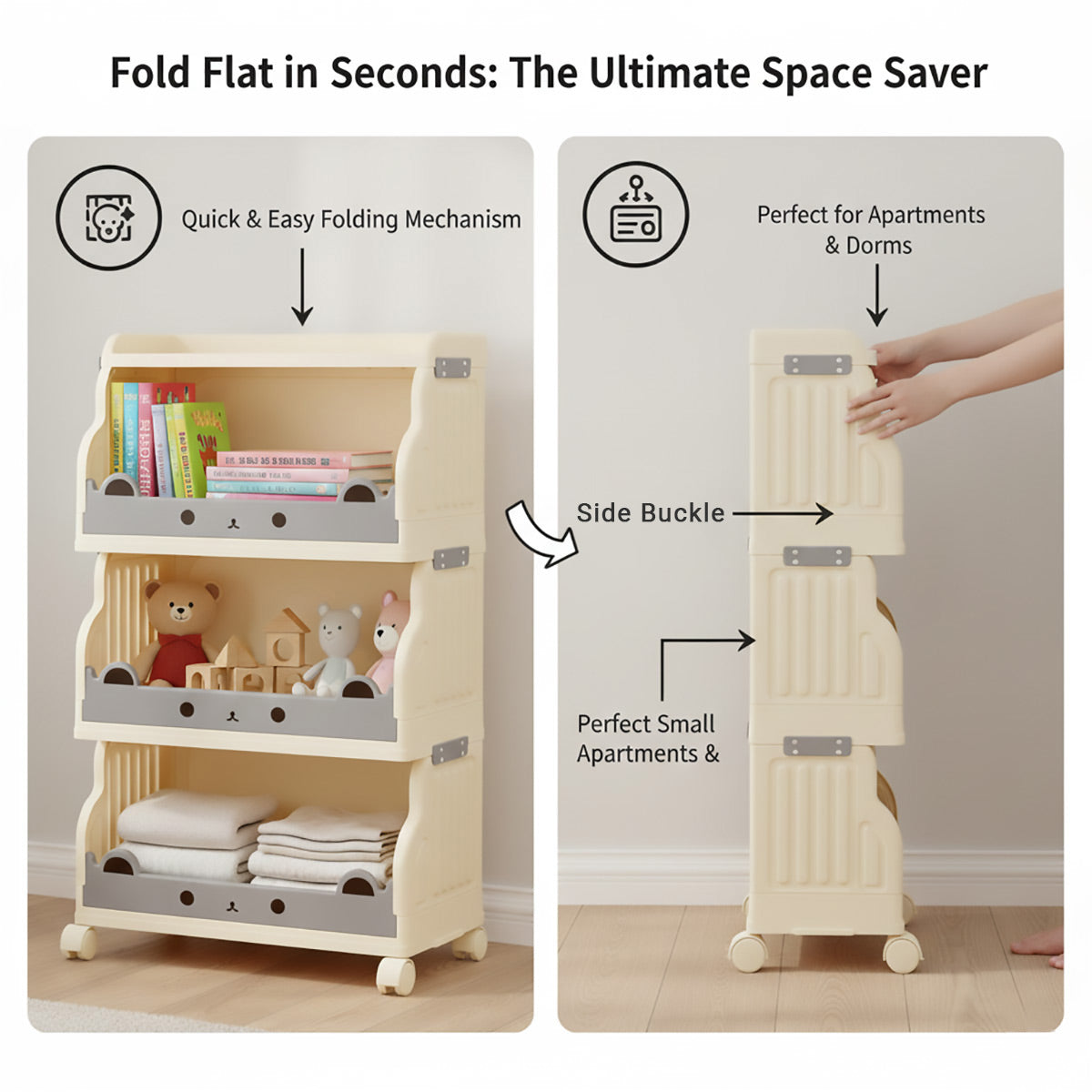 Multi Tier Movable Foldable Storage Rack Space Saving Easy Carry Practical