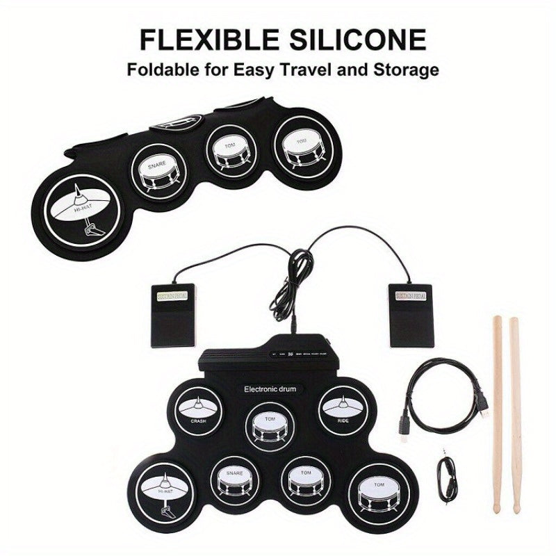 Foldable USB Electronic Drum Set with Pads-3