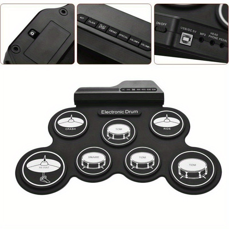 Foldable USB Electronic Drum Set with Pads-4