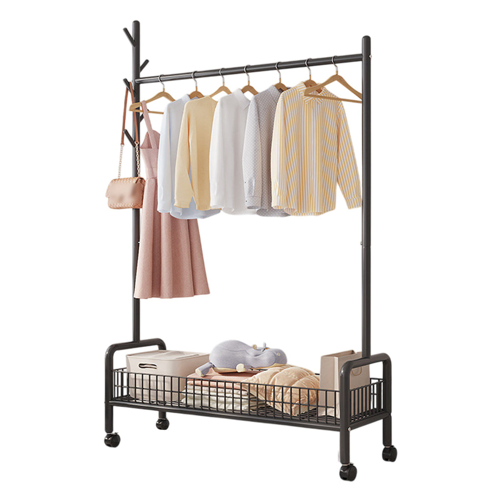 Mobile Clothes Rack with Wheels Sturdy Durable Space Saving for Home Bedroom Use
