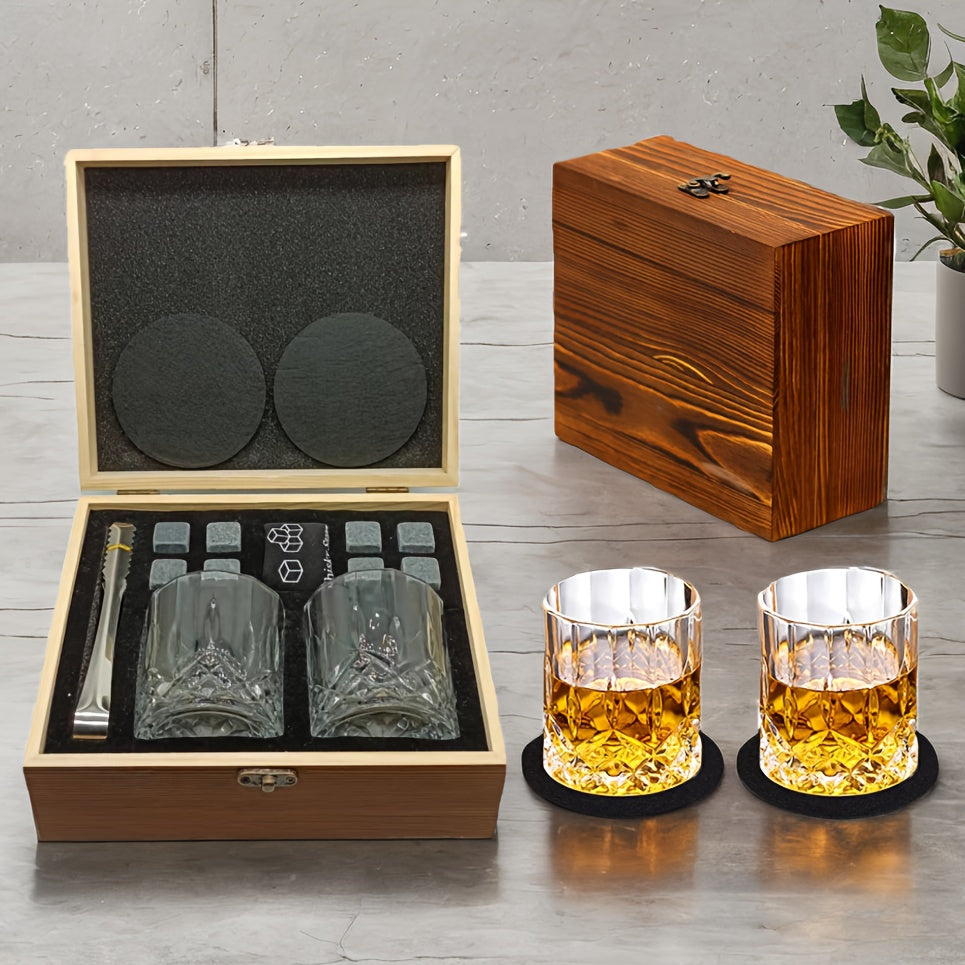 NNETM Whiskey Glasses Gift Set with Stones & Tongs-2