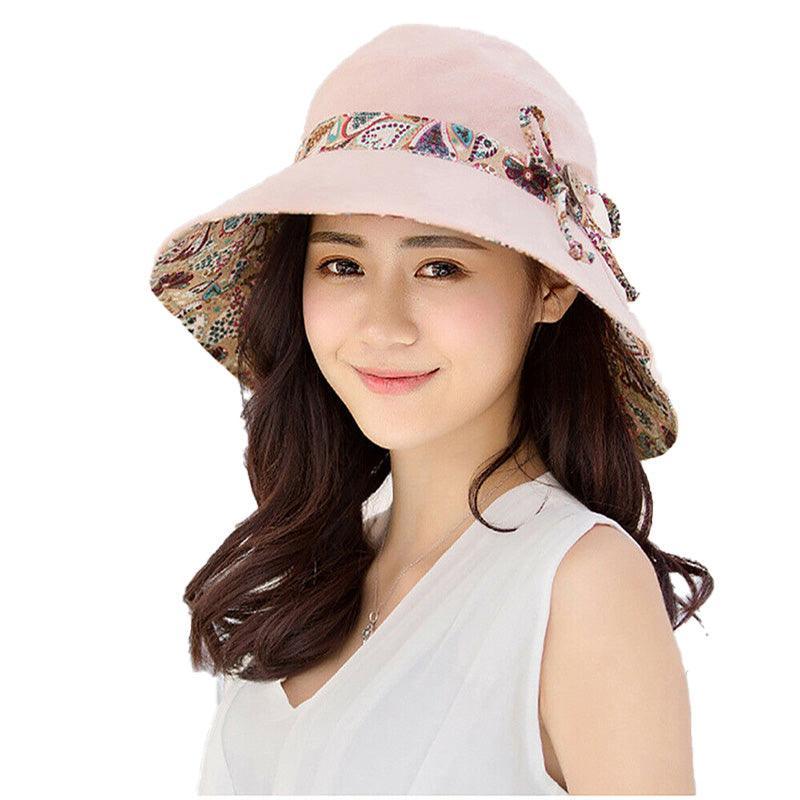 Wide Brim Sun Hat for Women Foldable Floppy Beach Cap with Bow Travel Style