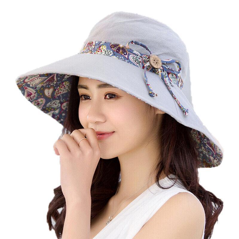 Wide Brim Sun Hat for Women Foldable Floppy Beach Cap with Bow Travel Style