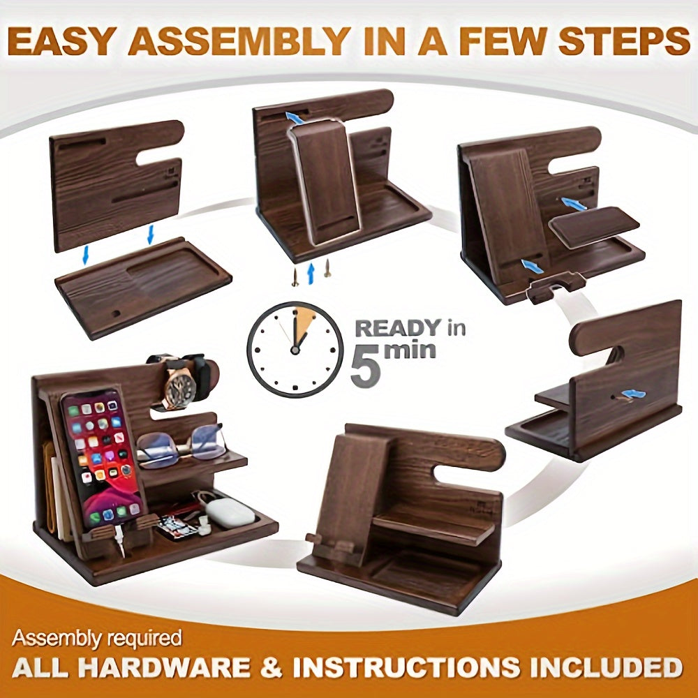 NNETM Wooden Phone & Watch Holder, Key & Wallet Organizer