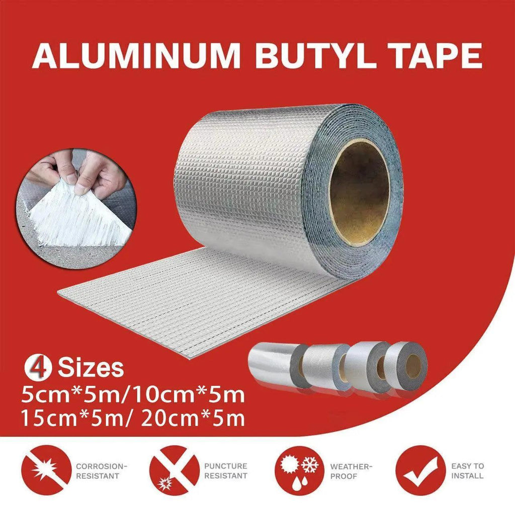 5M Waterproof Tape Butyl Rubber Aluminium Foil Roof Pipe Caravan Repair Flashing