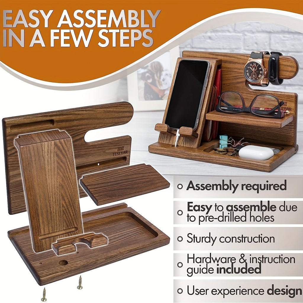 NNETM Wooden Phone & Watch Holder, Key & Wallet Organizer