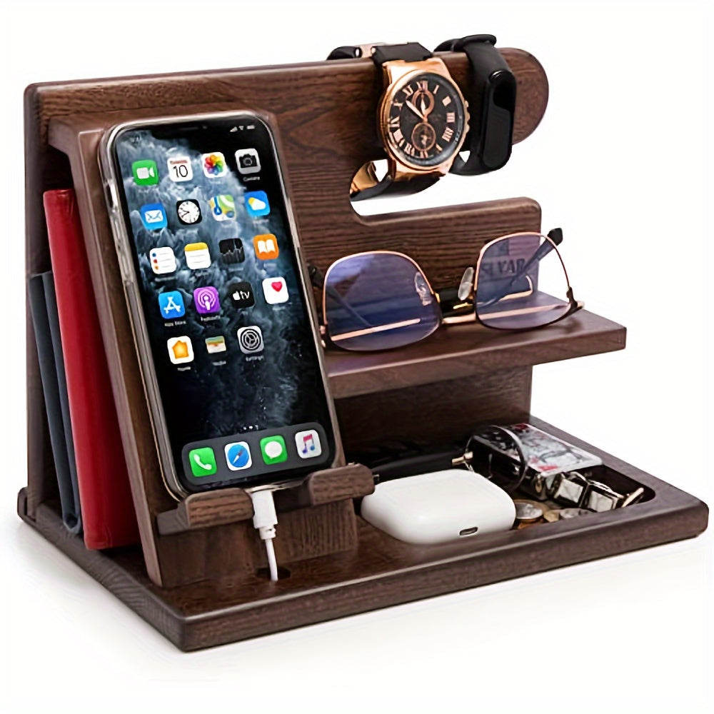 NNETM Wooden Phone & Watch Holder, Key & Wallet Organizer