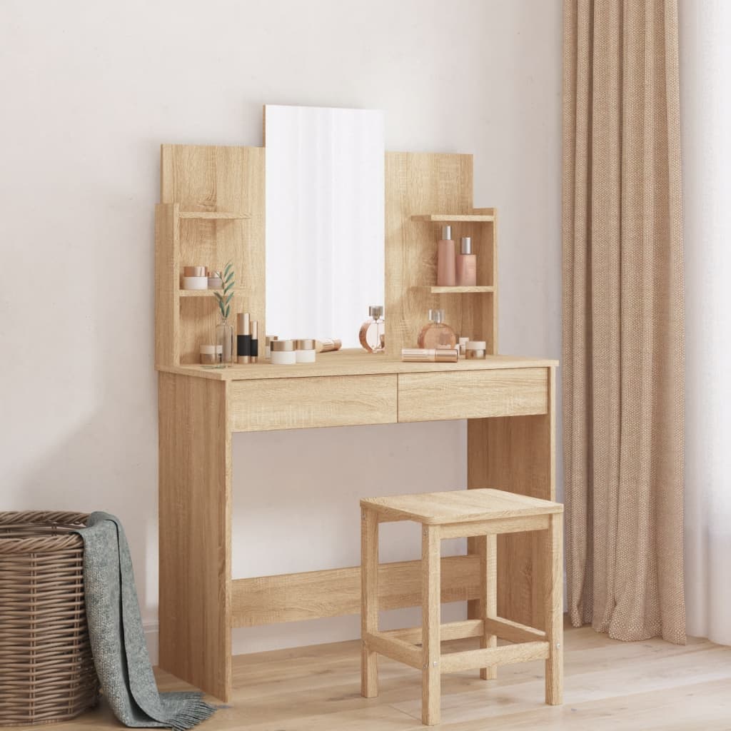 NNEVL Dressing Table with Mirror Sonoma Oak 96x39x142 cm-0