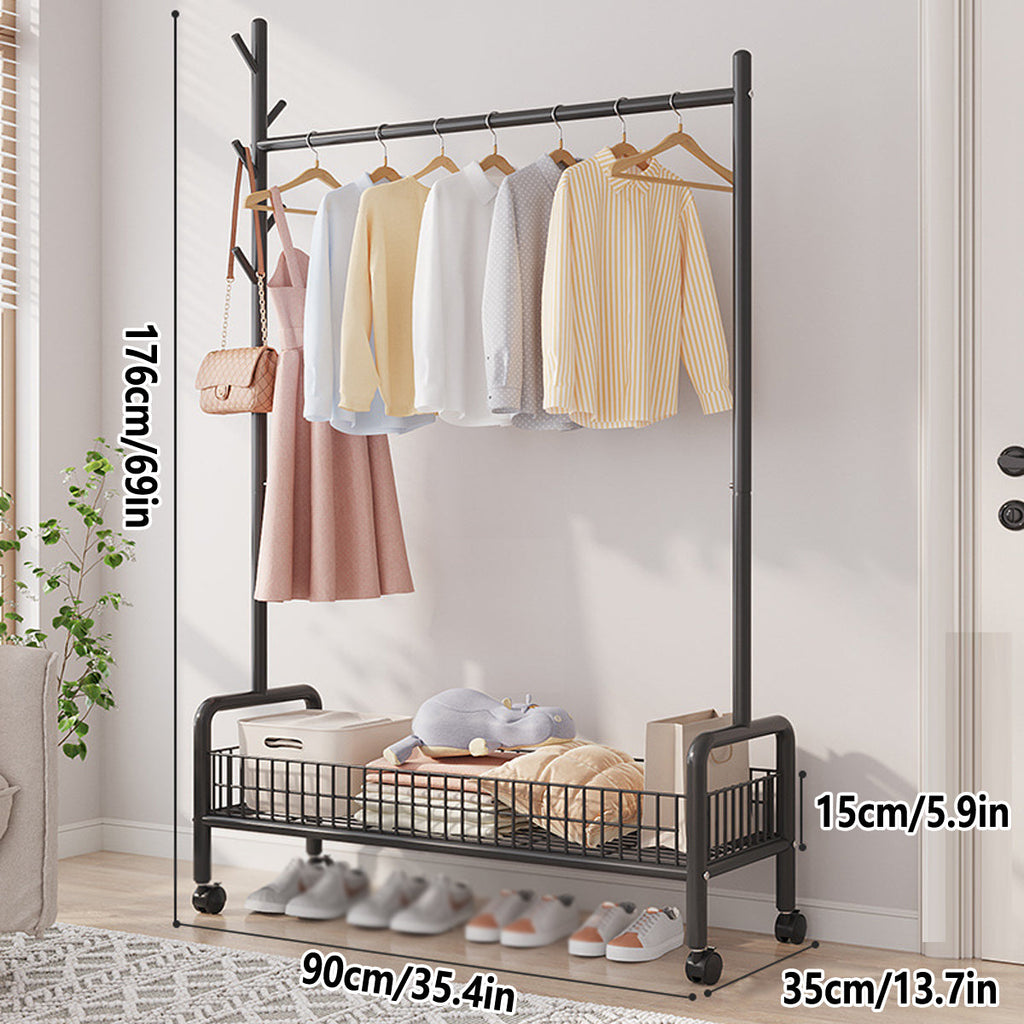 Mobile Clothes Rack with Wheels Sturdy Durable Space Saving for Home Bedroom Use