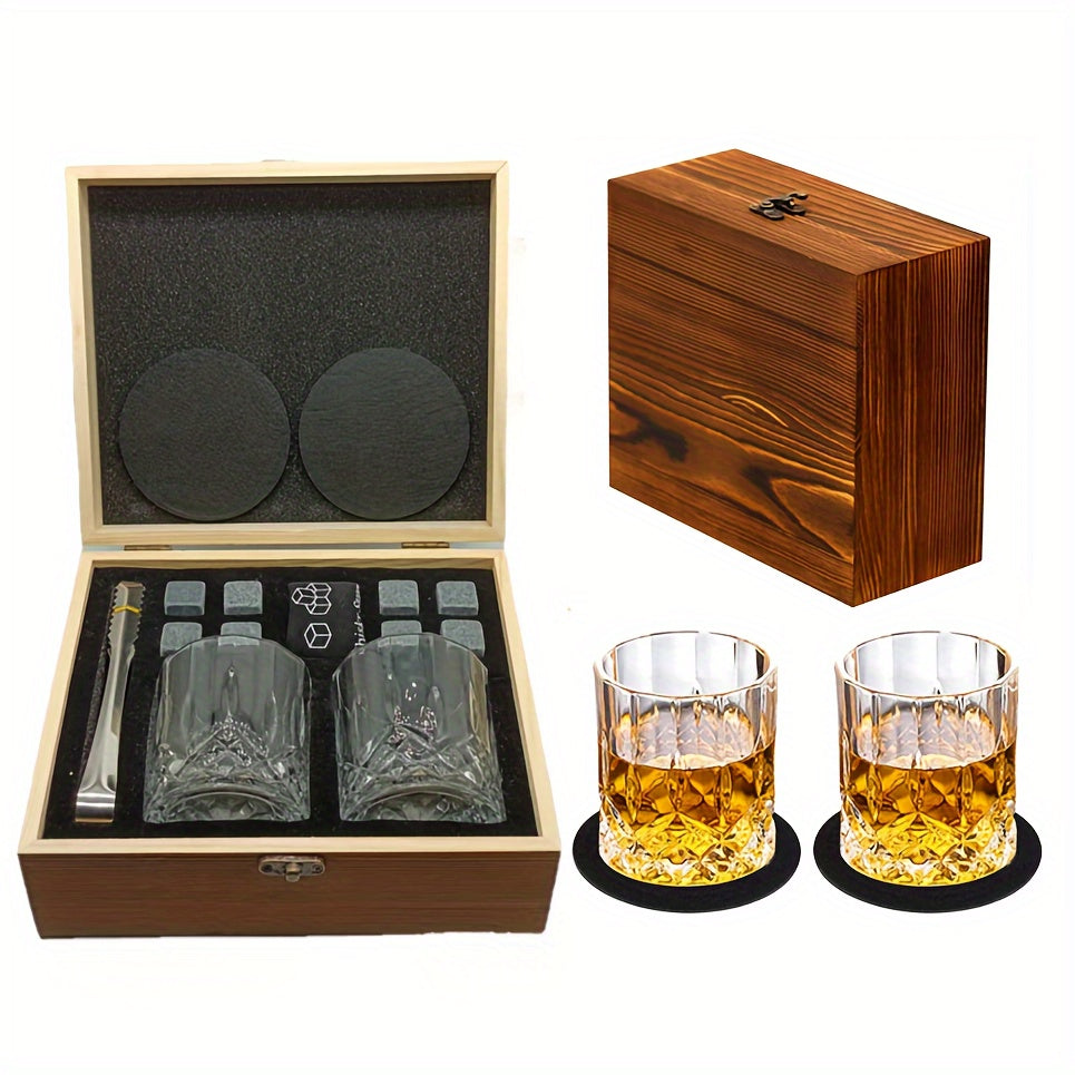 NNETM Whiskey Glasses Gift Set with Stones & Tongs-0