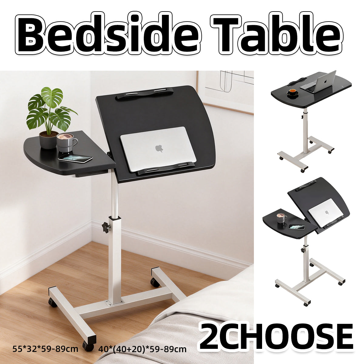 Adjustable Height Bedside Laptop Desk Foldable Moveable for Bed Sofa Table