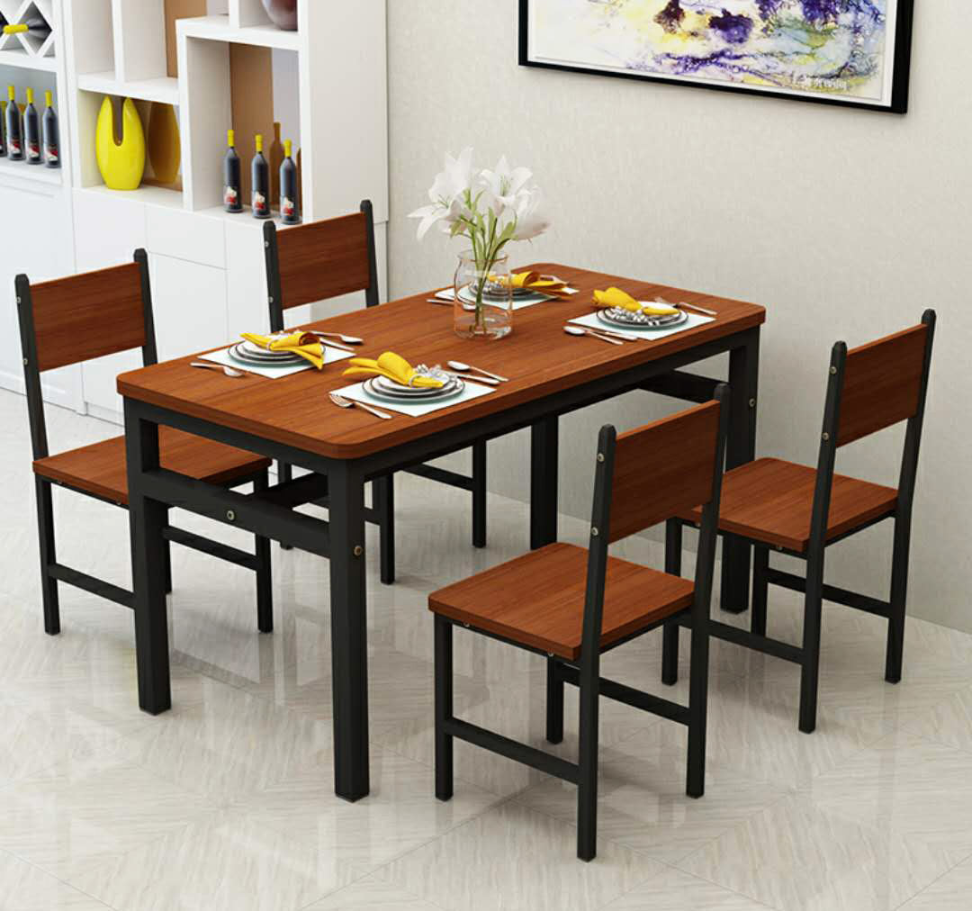 NNECN Wood & Steel Dining Set (Oak & Black)-4