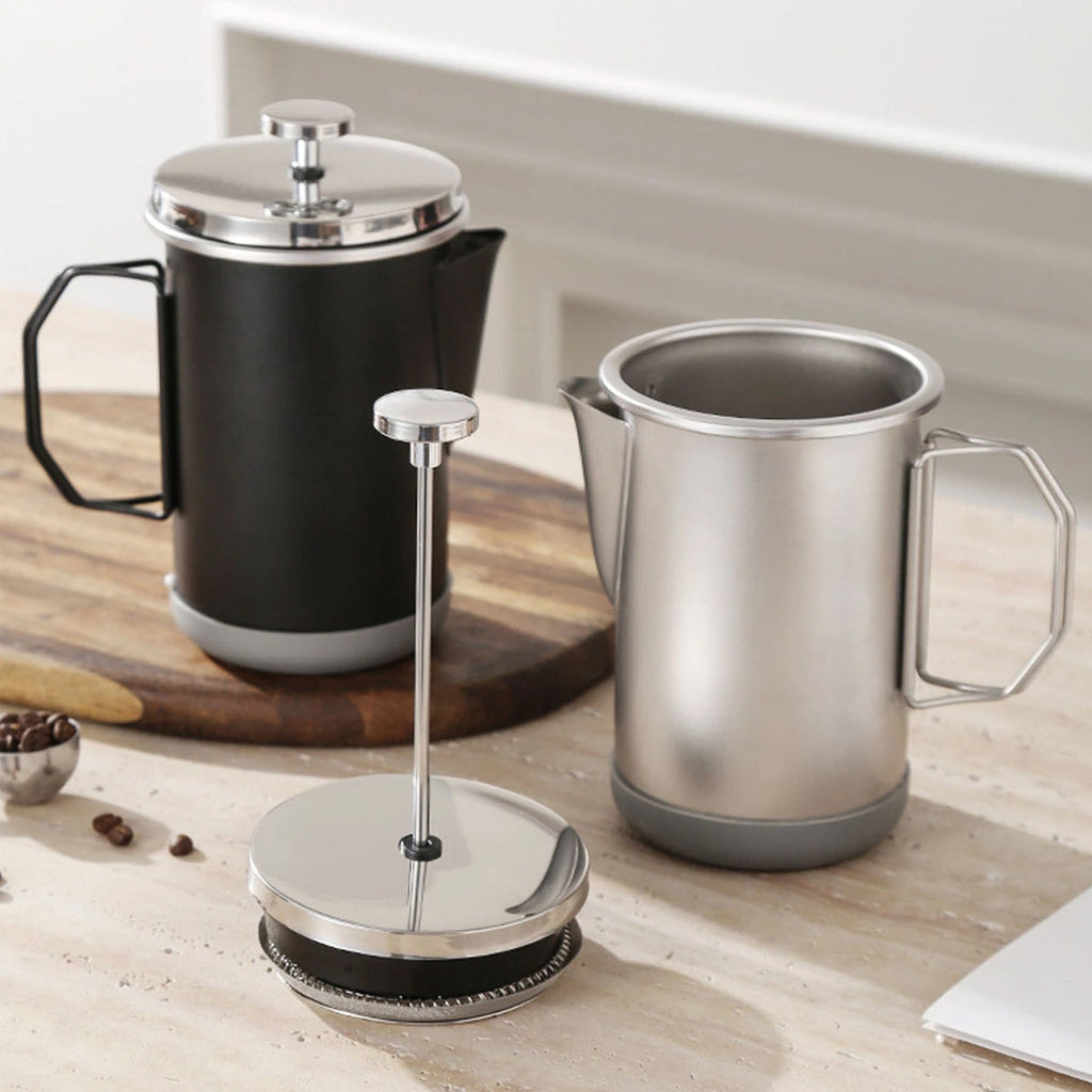 1L Stainless Steel French Press Coffee Maker - Portable Camping Plunger Pot