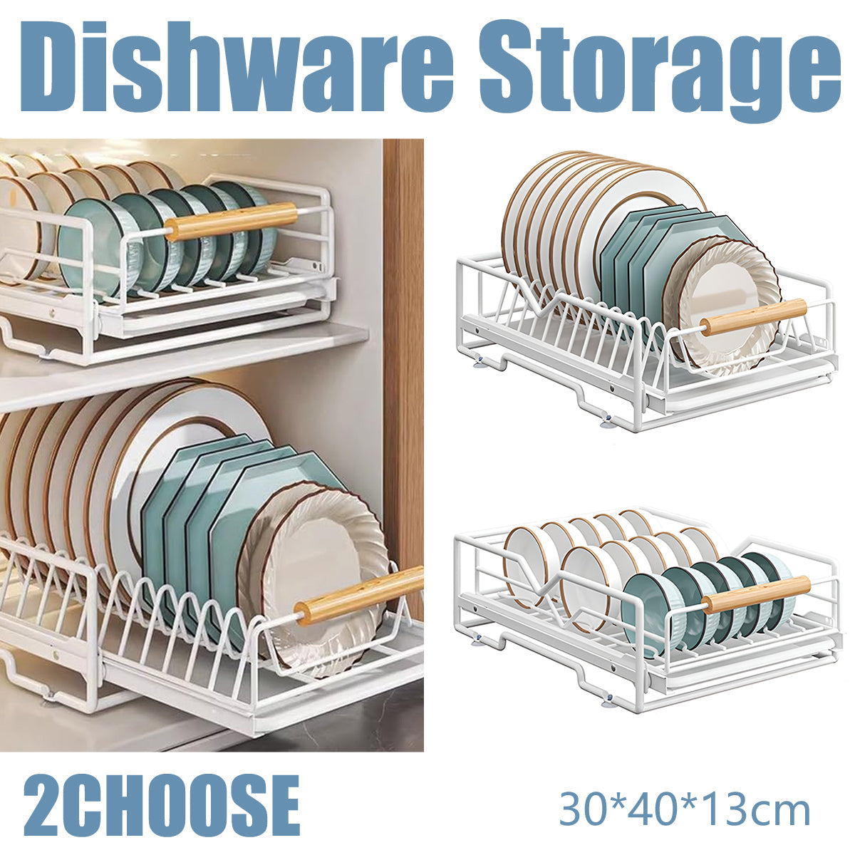 Pull Out Storage Rack Kitchen Dish Bowl Organiser Carbon Steel 40 x 30 x 13cm