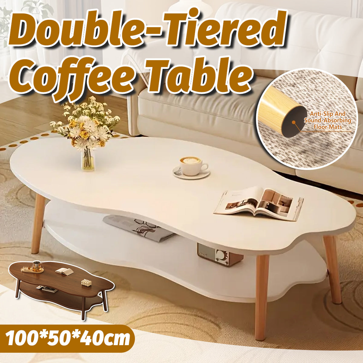 Double-Tiered Coffee Table Stable Anti-Slip Sturdy for Living Room Modern Home-0