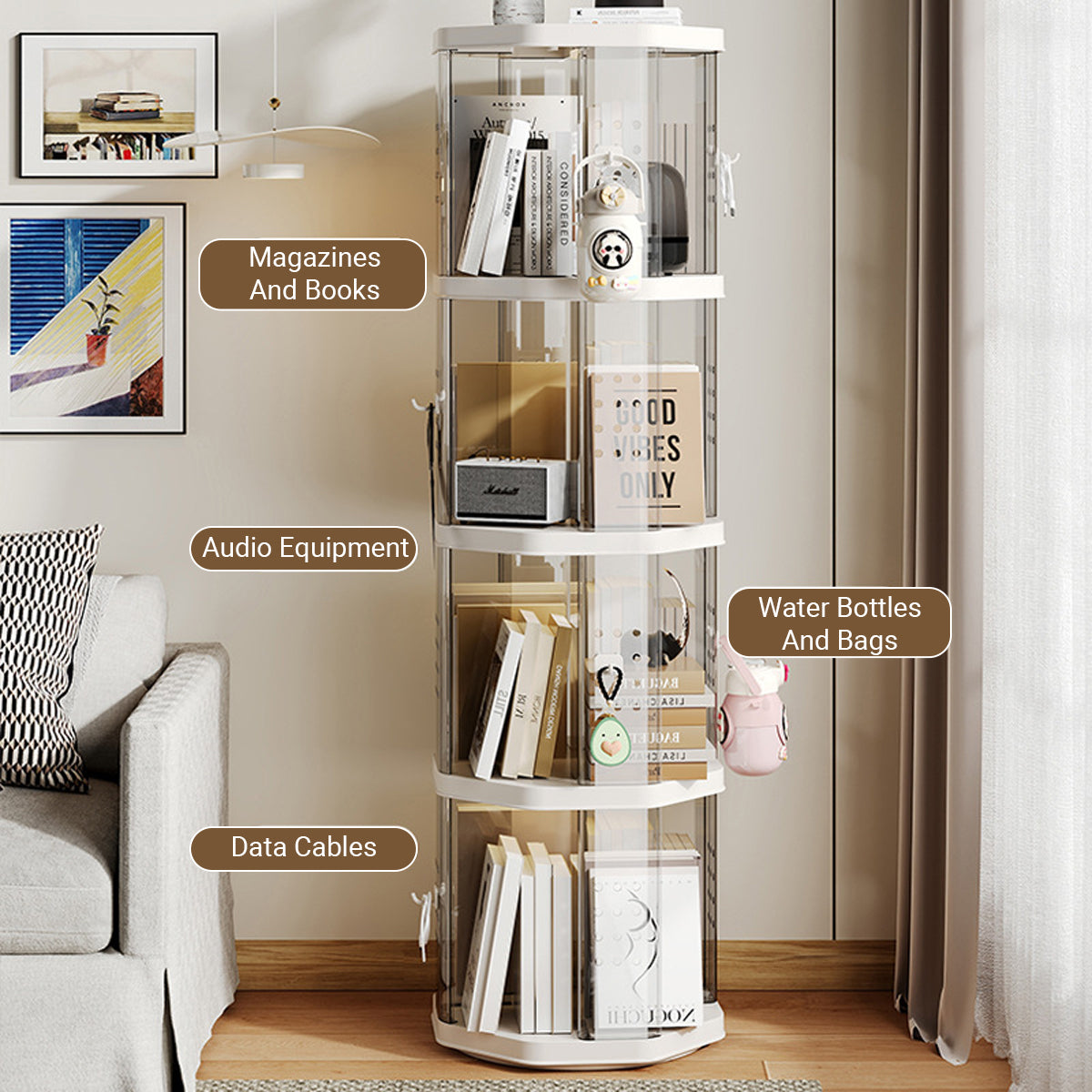 Floor-Standing Rotating Bookshelf Book Toy Storage Corner Display Space Saving
