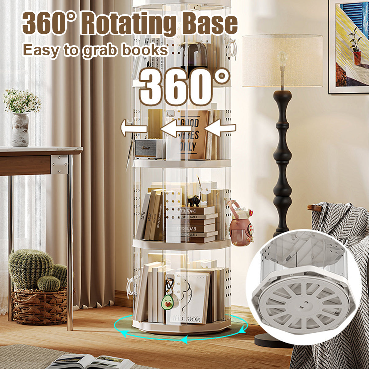 Floor-Standing Rotating Bookshelf Book Toy Storage Corner Display Space Saving