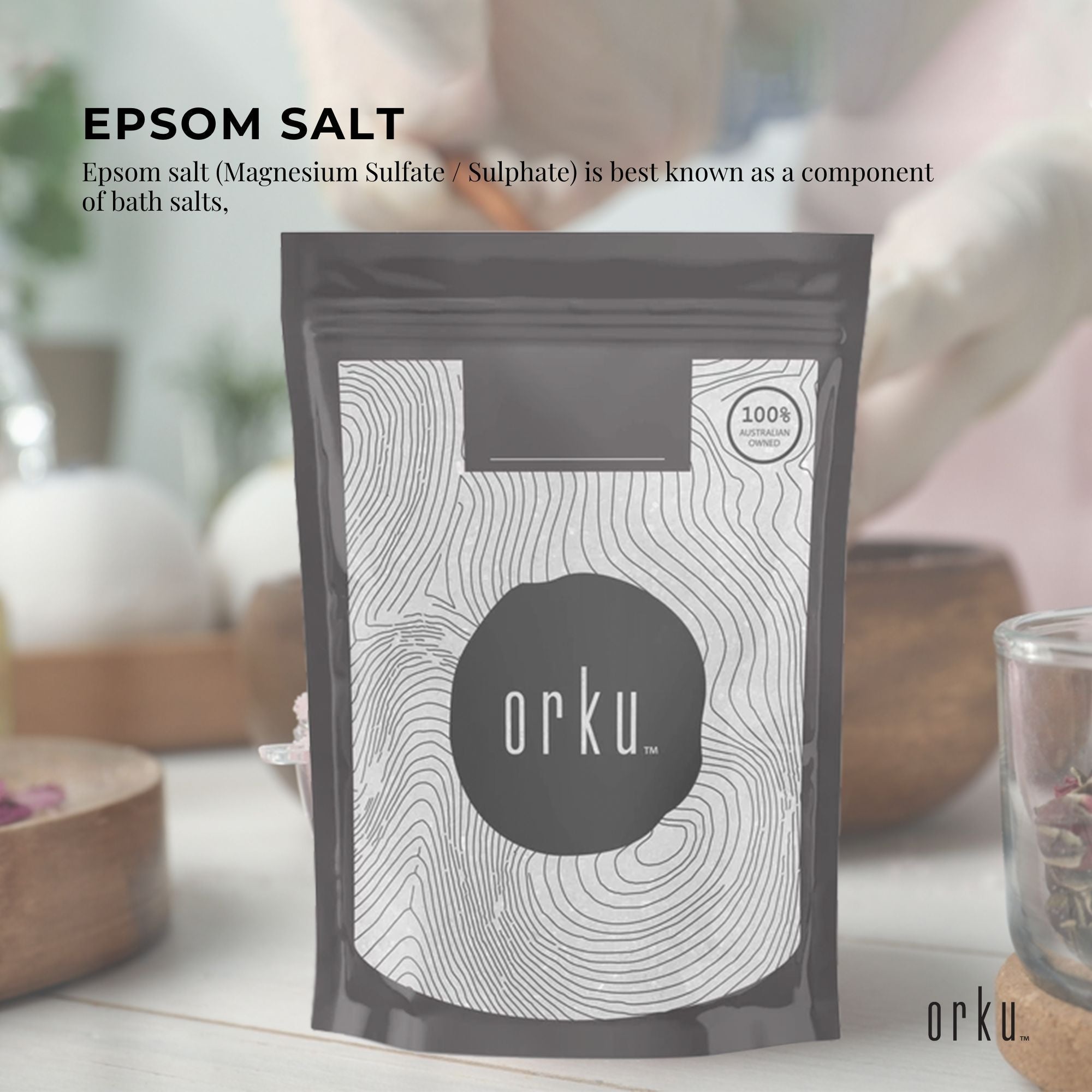 Orku 400g 瀉鹽－硫酸鎂沐浴鹽，適用於肌膚與身體穩定 