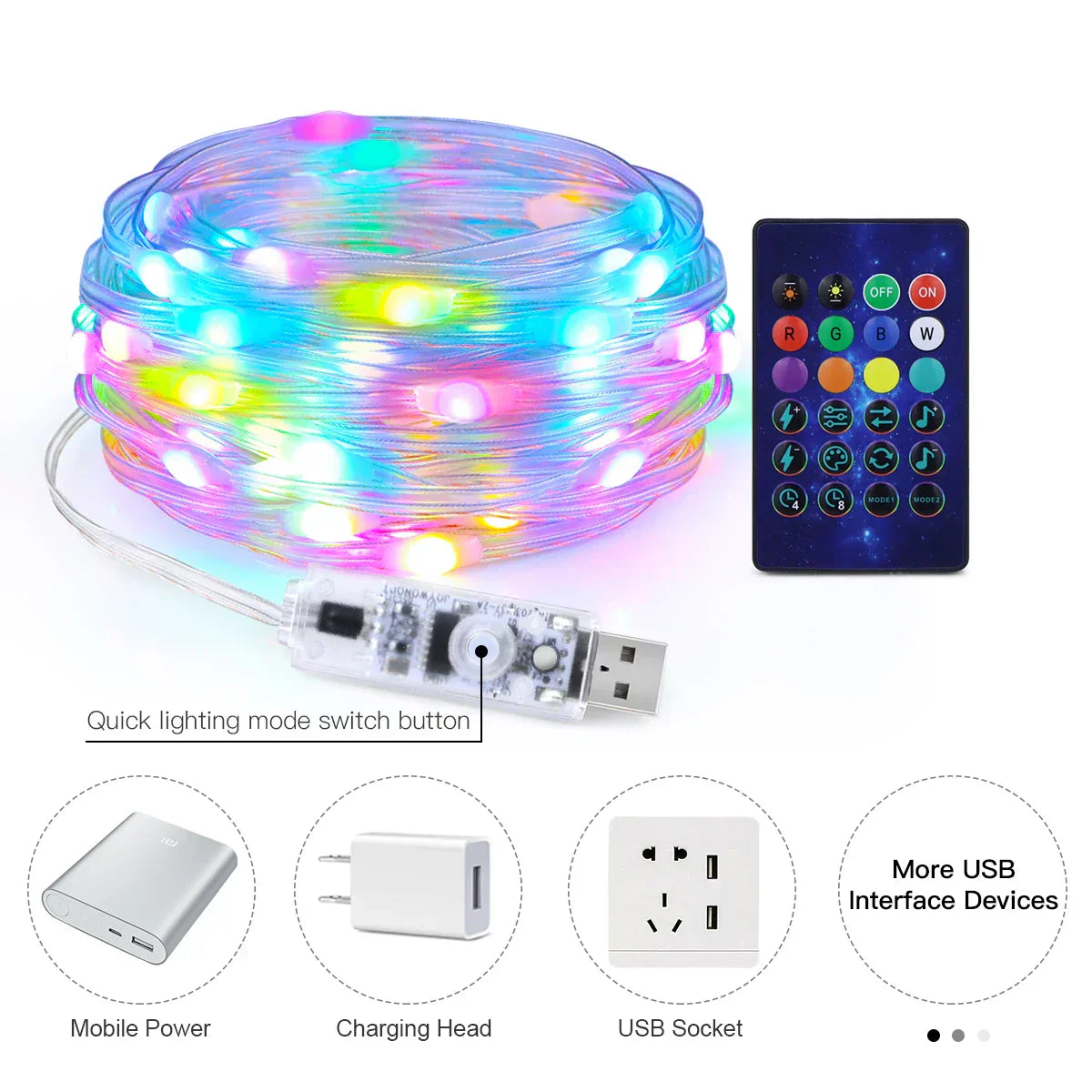 NNEOBA 20M Dream Color USB 5V LED String Lights - Bluetooth Music APP RGBIC Addressable Fairy Lights-3