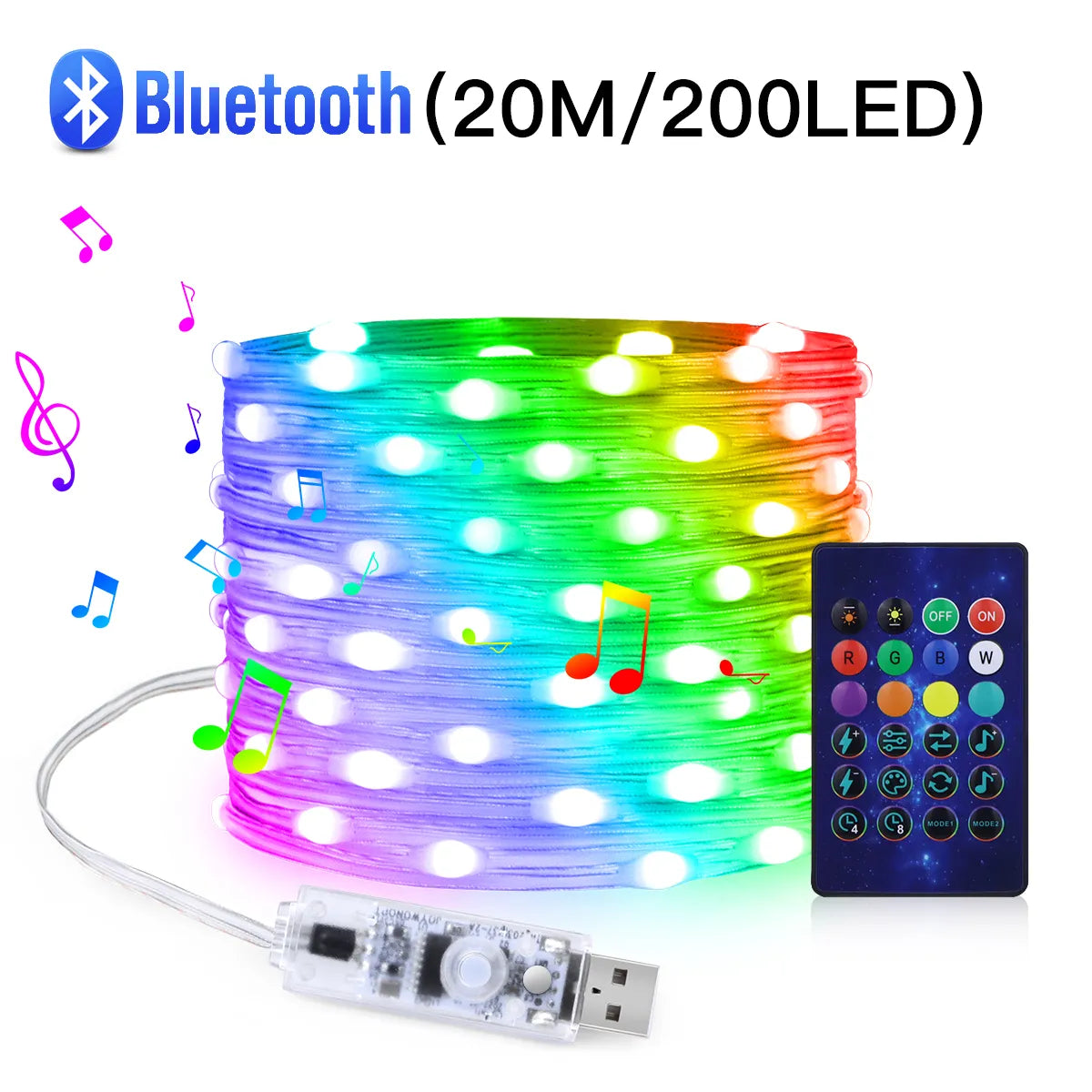 NNEOBA 20M Dream Color USB 5V LED String Lights - Bluetooth Music APP RGBIC Addressable Fairy Lights-2