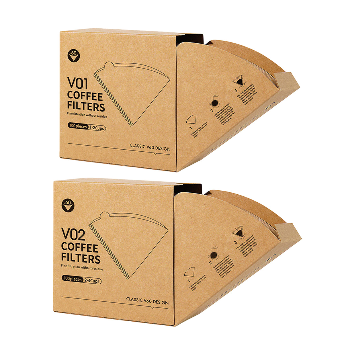 100PCS 咖啡濾紙 滴漏錐形漏斗 手工製濾紙，適用於咖啡機－V02-100PCS