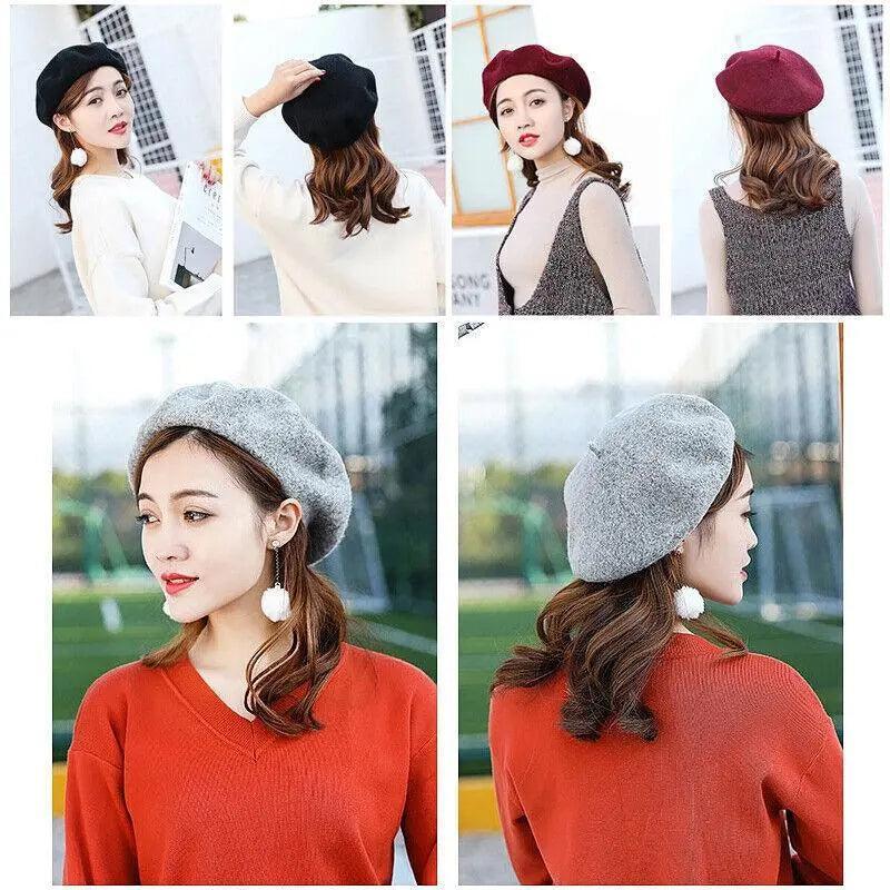 Women Ladies Beanie Wool French Beret Newsboy Hat Cap Winter Warm Hats Girls