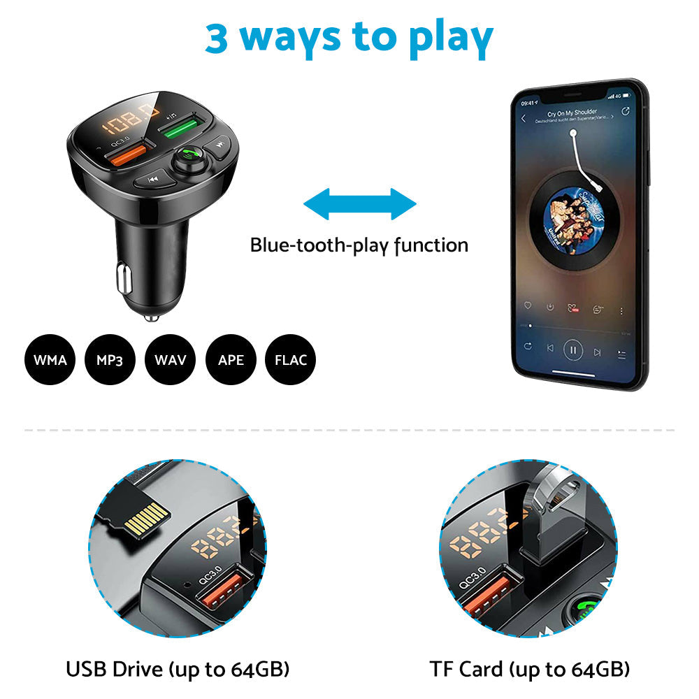 適用於 iPhone 和 Samsung 的車用手機充電器 FM 發射器