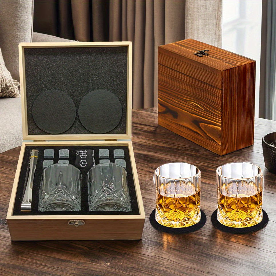 NNETM Whiskey Glasses Gift Set with Stones & Tongs-1