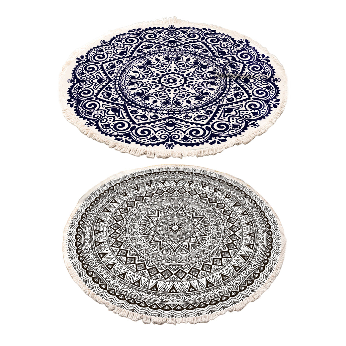 Round Carpet Cotton Linen Floor Mat Printed Anti Slip Rug Fringe Blanket Living