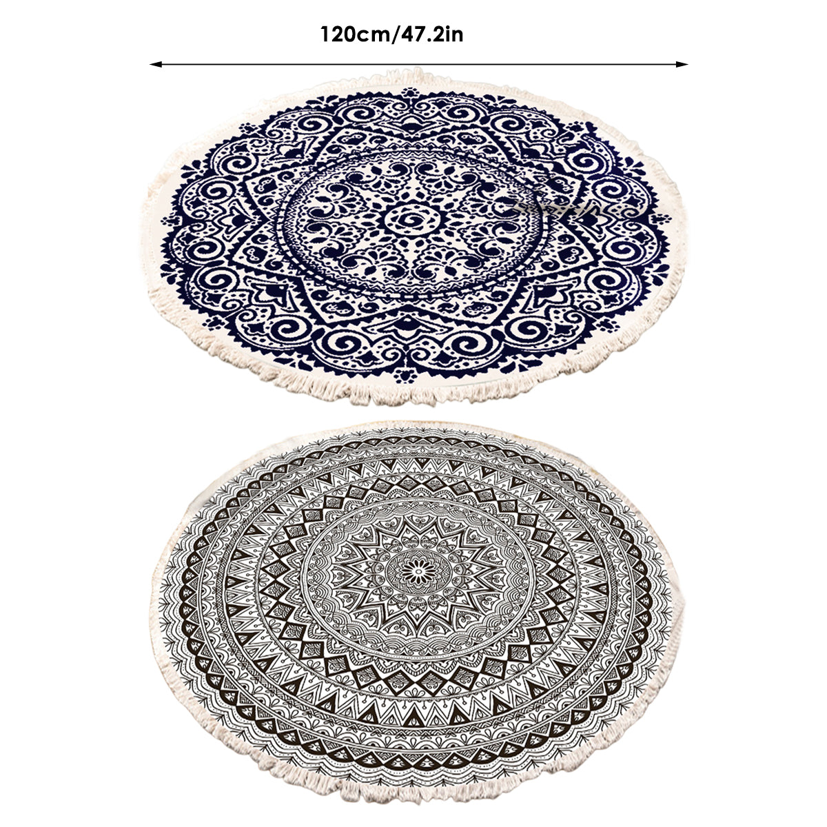 Round Carpet Cotton Linen Floor Mat Printed Anti Slip Rug Fringe Blanket Living