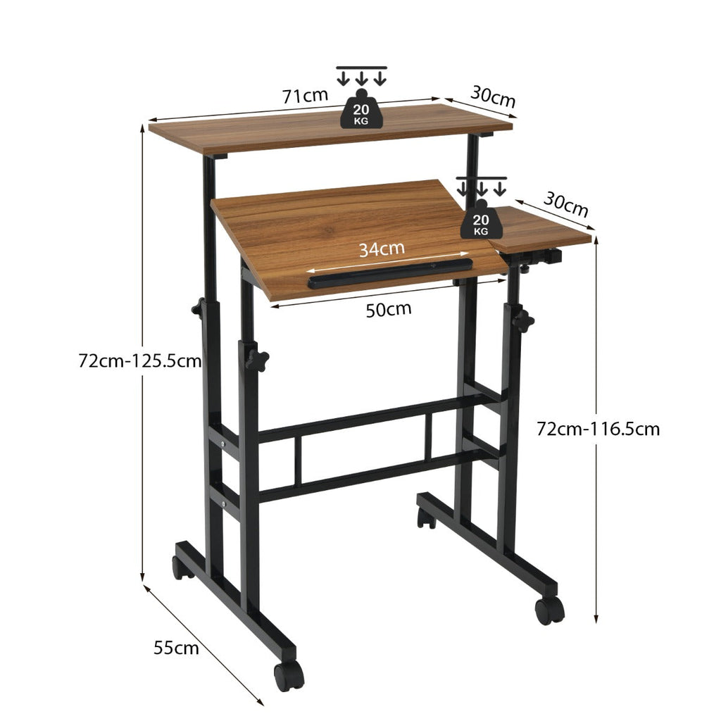 NNECW Mobile Stand up Computer Desk with 2 Tilting Desktops for Office Black-3