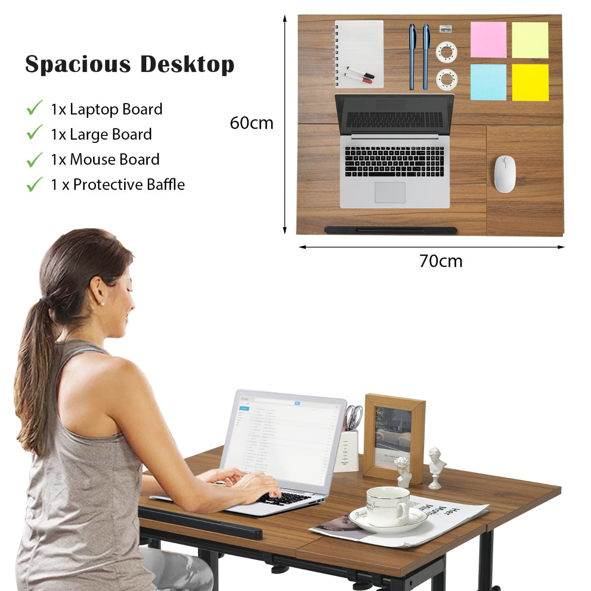 NNECW Mobile Stand up Computer Desk with 2 Tilting Desktops for Office Black-2