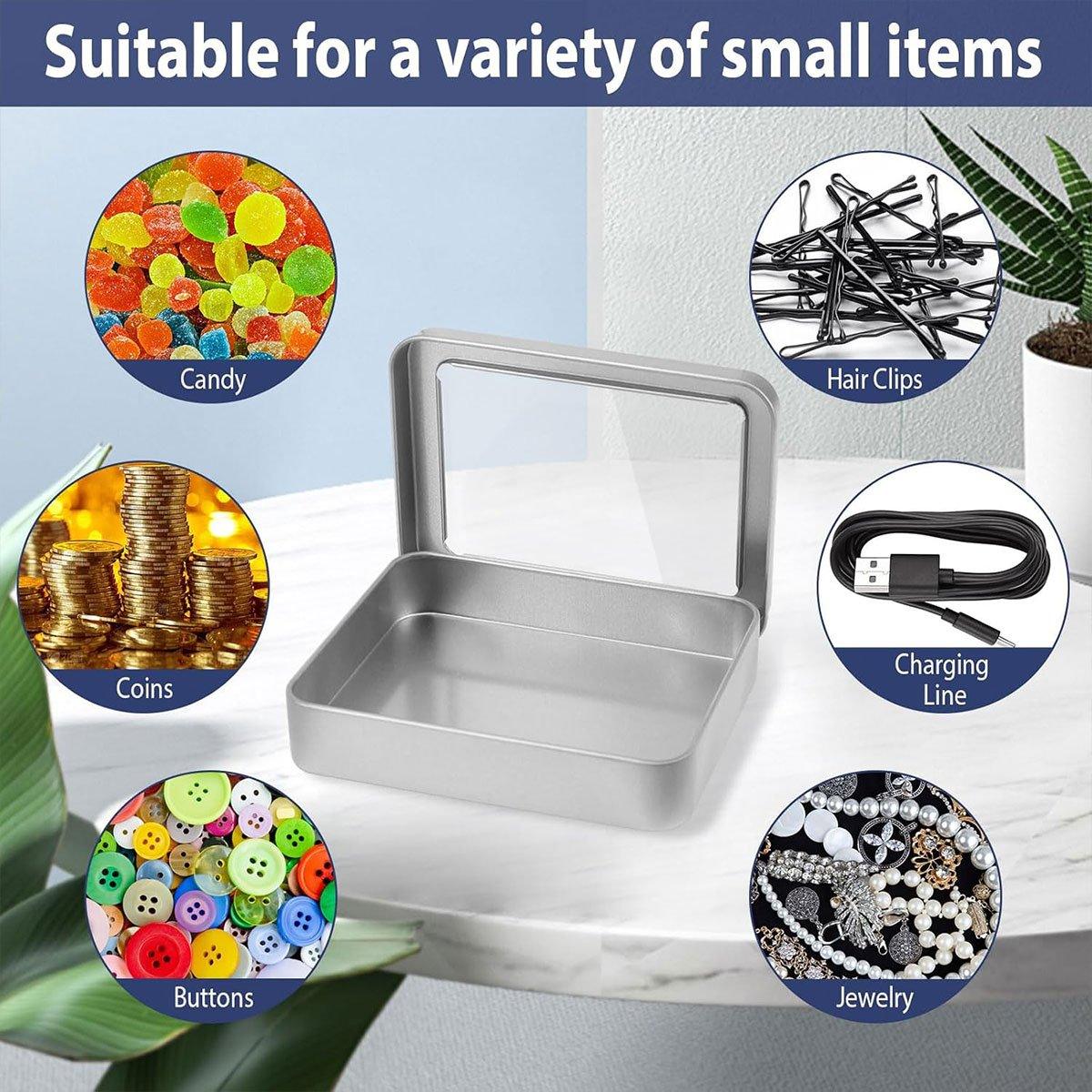 10pcs Metal Iron Box with Open Window Storage Rectangle Packaging Containers