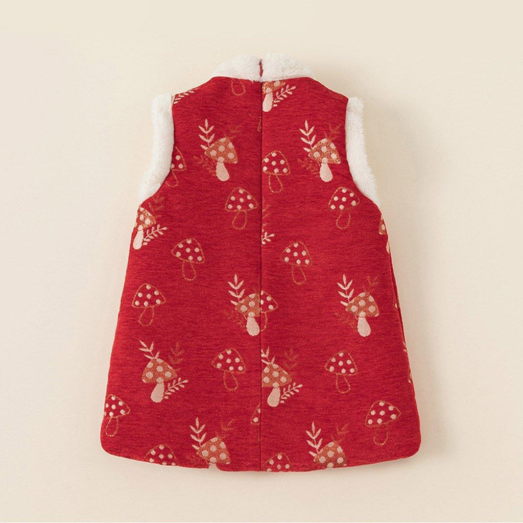 Girl's Red Cheongsam Dress Cotton Padded New-Year Dress-3