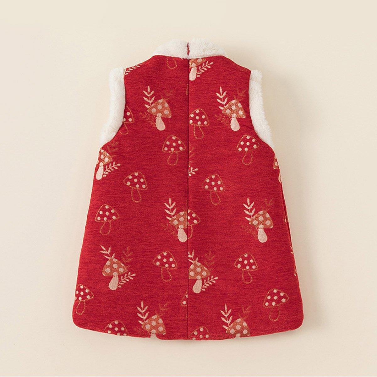 Girl's Red Cheongsam Dress Cotton Padded New-Year Dress-3
