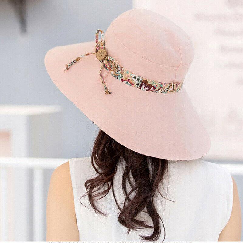 Wide Brim Sun Hat for Women Foldable Floppy Beach Cap with Bow Travel Style