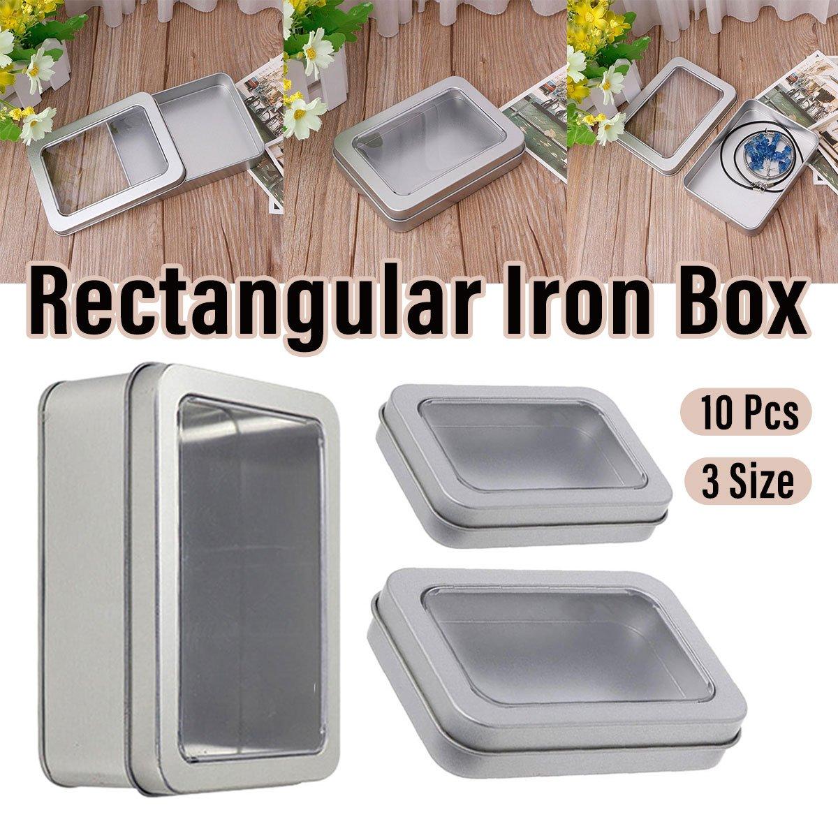 10pcs Metal Iron Box with Open Window Storage Rectangle Packaging Containers
