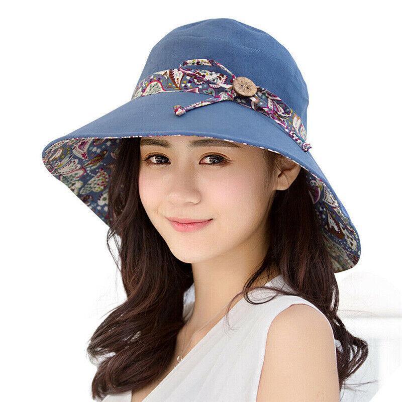 Wide Brim Sun Hat for Women Foldable Floppy Beach Cap with Bow Travel Style